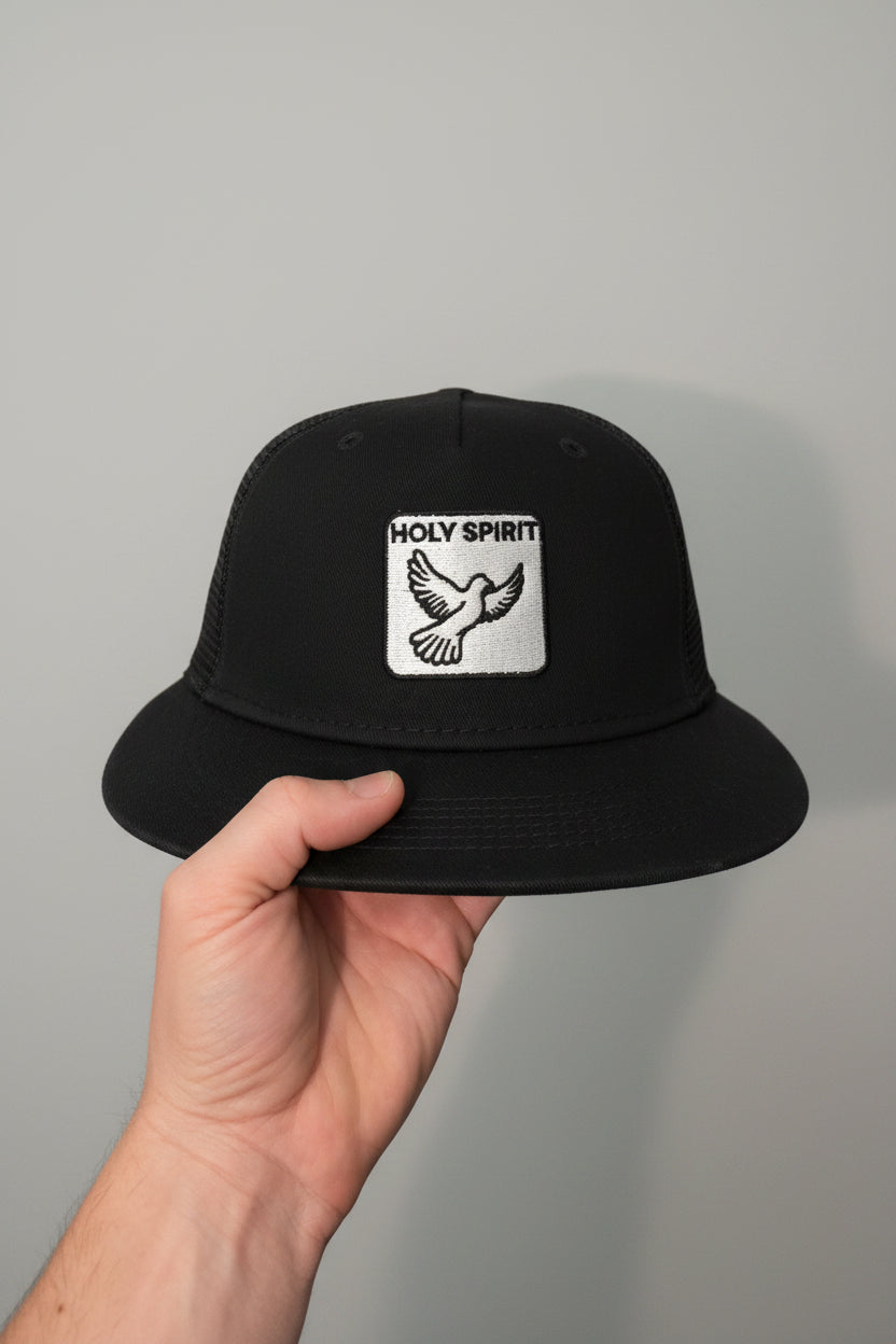 Flat bill skater mesh snapback hat (Holy Spirit Dove Patch)